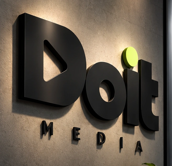 Бедерлі қабырғадағы көлемді Doit Media логотипі
